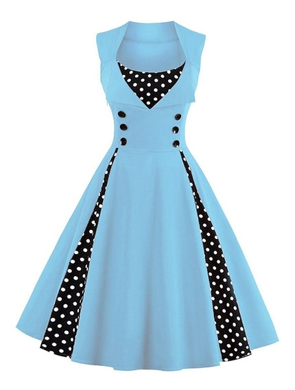 vestido anos 60 azul marinho