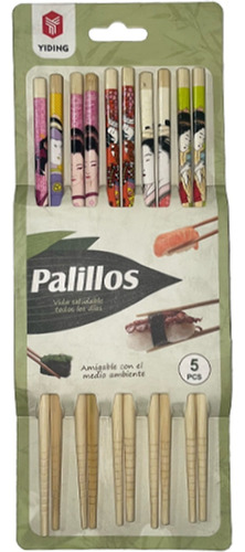 Palillos Chinos Bambú Diseño Chino (5 Palillo) Sushi