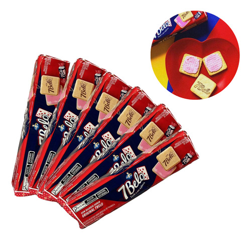 Biscoito Recheado Framboesa Quadrado 7 Belo Kit C/20 Pacotes