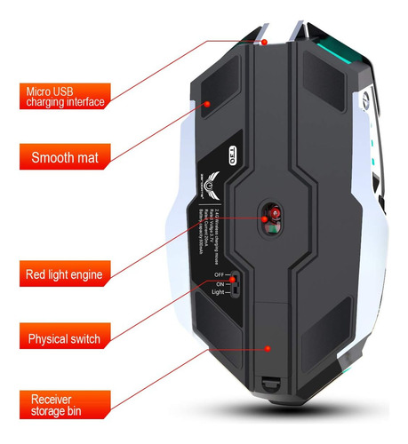 Ratones Inalámbricos Recargables Para Juegos Con Receptor Us