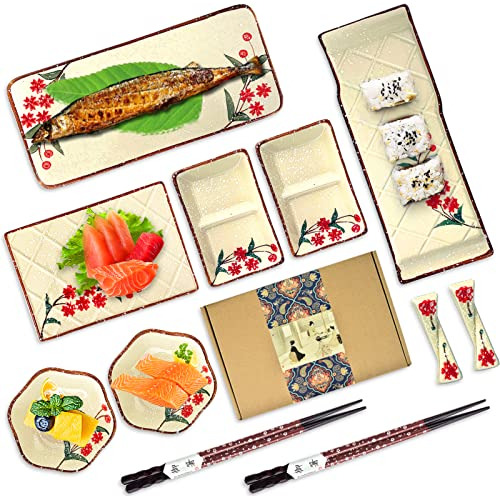 Set De Platos De Sushi Cermicos Japoneses 11 Piezas (rojo)