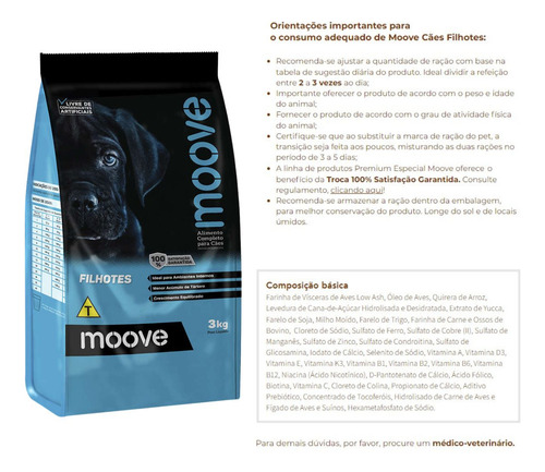 Alimento Moove Premium Ração Cães Filhotes Sabor Frango 3kg