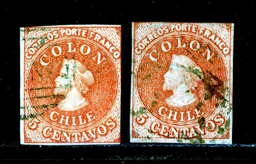 Sellos Postales De Chile N° 5 Primera Emisión Año 1854. 