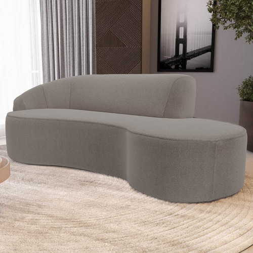 Sofá Living 280cm Braço Esquerdo Mozart Bouclê Bege Escuro Cor Creme