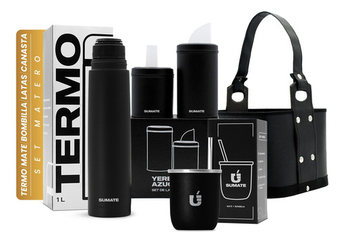 Set Matero Termo 1 L Acero Inox Mate Sumate Latas Y Canasta