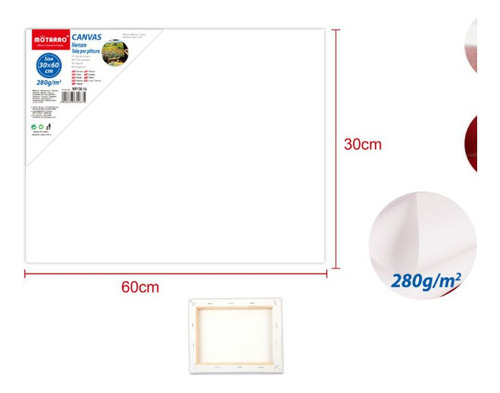 Bastidor Lienzo Para Pintar 100% Algodón 280g/m2 30×60cm