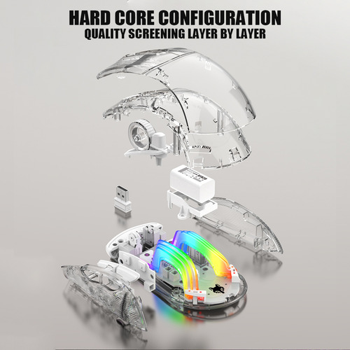 Ratón Inalámbrico Rgb Transparente De 3 Modos Bt5.0 Para Jue