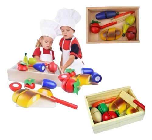 Pack 2 Cocina Juguete  De Madera  Frutas Y Vegetales Velcro