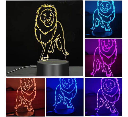 Luz Nocturna 3d De León Leo Multicolor, Lámpara De Ilusión Ó