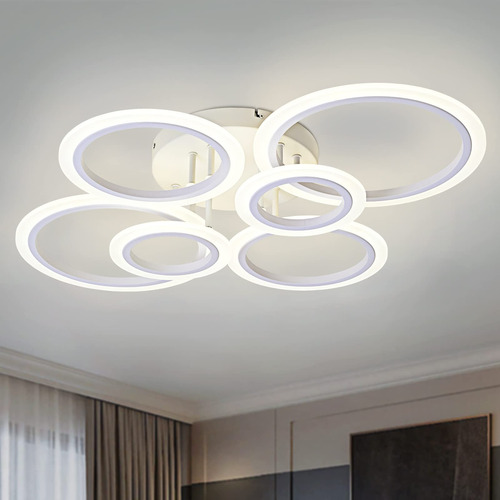 Lampara De Techo Led Moderna Con 6 Anillos Blancos Led