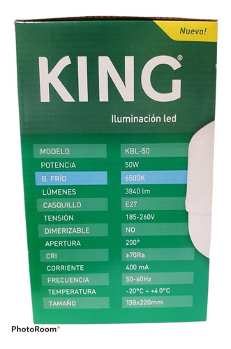 King Lampara Led Bulbo T140 - Blanco Frío 50w E27 6500k