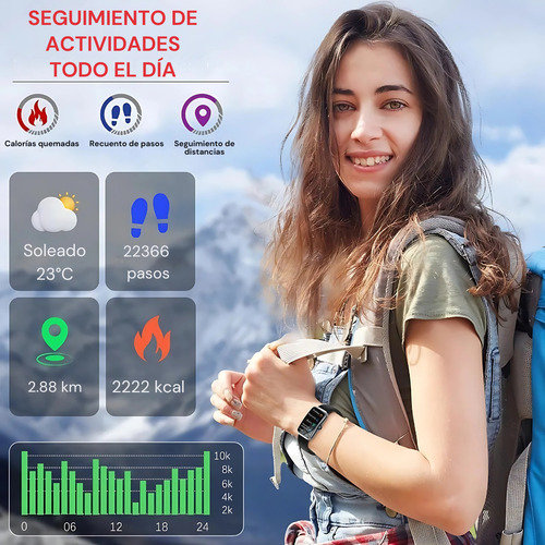Smartwatch Reloj Inteligente Bluetooth 1.47'' Malla Silicona Plateado Negro Negro Negro