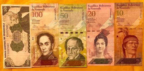 Lote De 5 Billetes De Venezuela (Usado)