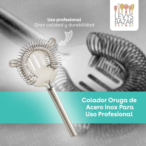 Imagen 2 de 9 de Colador Cocteleria Oruga Acero Inoxidable Barman Tragos