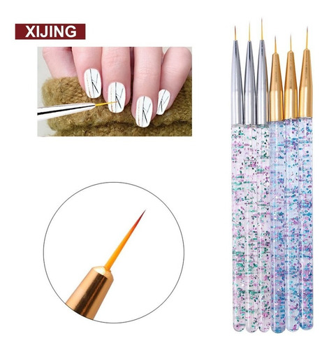 Kit (6 Canetas) Decoração De Unhas Pincel Para Pintar Unhas