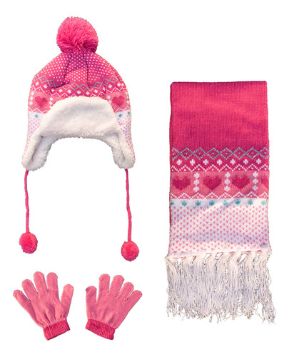 Conjunto Set Invierno Gorro Bufanda Guantes Bebe Niña Nena 