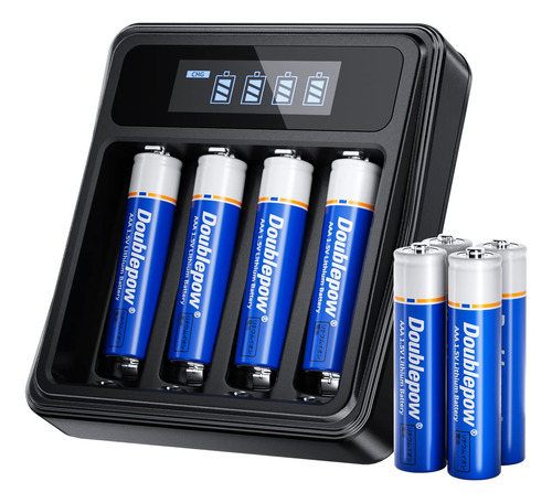 Doublepow Baterias De Litio Aaa Con Cargador De Bateria Lcd,