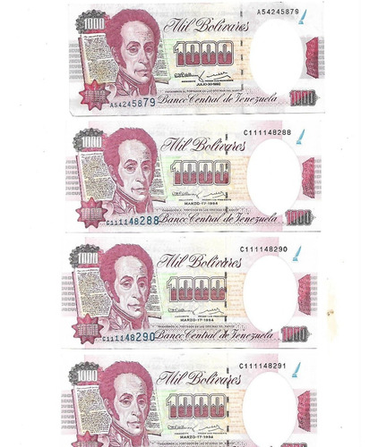 Billetes 1000 Bs 12-8-1992, 7-30-92 Etc Nuevos 2 Consecutiv