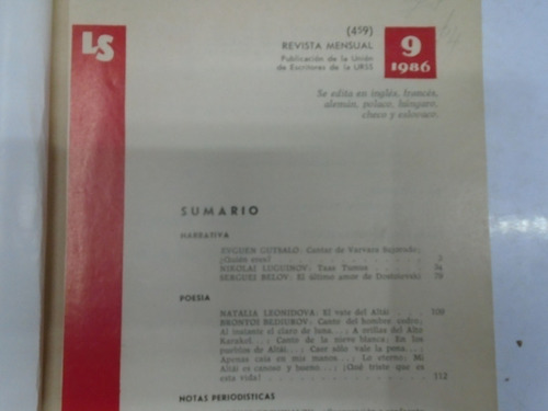 Literatura Sovietica Revista Mensual Num 459 Num 9 De 1986