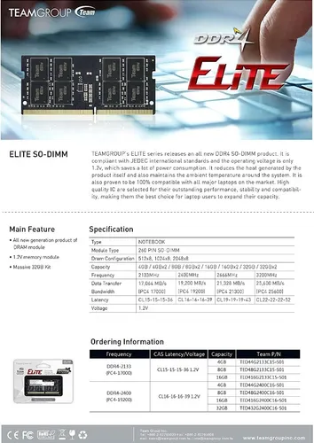 Memoria Ram Teamgroup Elite, 2 X 16 Gb, Ddr4 3200mhz, Sodimm
