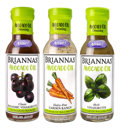 Briannas Paquete Variado De 3 Aderezos De Aceite De Aguacate