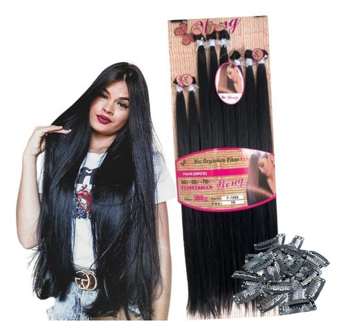  Cabelo Orgânico Weng Liso 70cm 270g 8 Telas + 18 Tic Tac