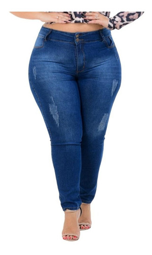 Calça Jeans Feminina Plus Size Skinny Cós Alto C/ Lycra 2021