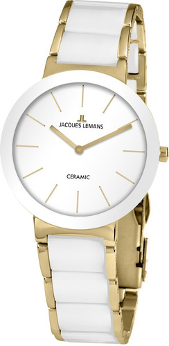 Reloj Jacques Lemans 42-7f Color De La Correa Blanco Y Dorado Color Del Bisel Blanco Color Del Fondo Blanco