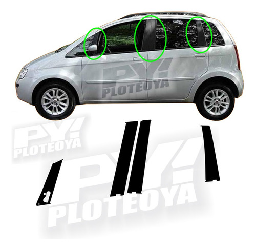 Calcos Parantes Fiat Idea Negro Mate Liso - Ambos Lados