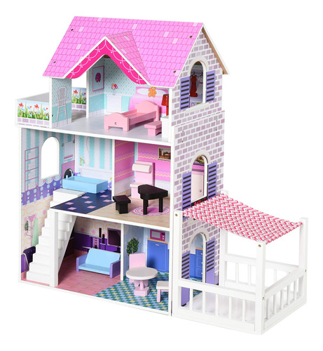 Casa De Muñecas Qaba Kids Wooden Dollhouse Playset De 3 Piso