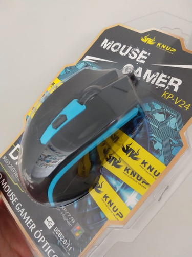 Mouse Gamer 2400 Dpi 6 Botões , Azul Knup