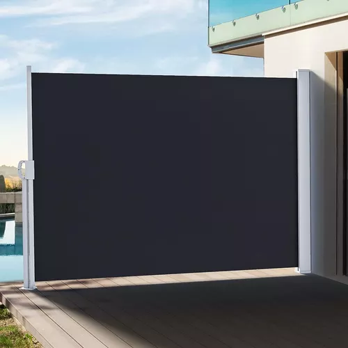  Toldo lateral retráctil para patio de 39.4 x 118.1 pulgadas,  color crema, pantalla de privacidad, pantalla retráctil de privacidad para  patio, resistente a los rayos UV, impermeable, pantalla de viento al