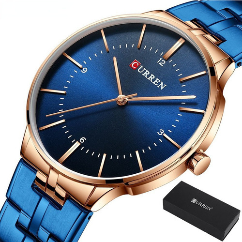 Reloj De Cuarzo Impermeable Inoxidable Curren Classic Color De La Correa Azul