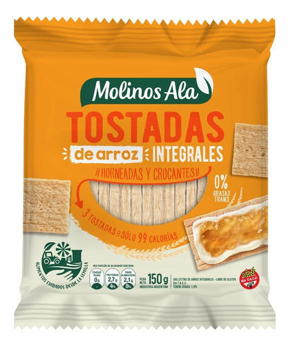 Tostadas De Arroz Integral Sin Tacc Molinos Ala con 150 Gr