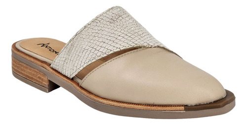 Zuecos Mule Jazmin Antonella Cuero Beige Y Platino