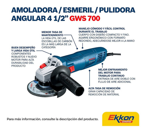 Imagen 2 de 9 de Amoladora Angular Bosch 115 Mm 710 W Gws 700