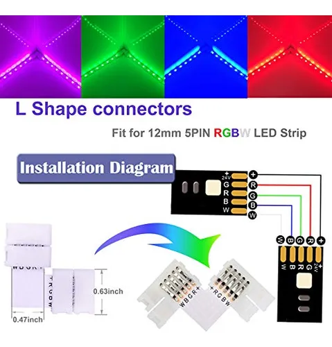 Kit De Conectores De Tira Led Rgbw Fsjee De 12 Mm Y 5 Pines