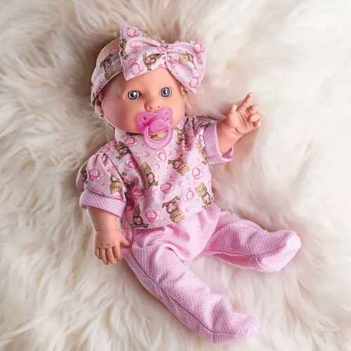 Boneca Com Tiarinha Dolls Collection Reborn Roupa Pink - SuperToys