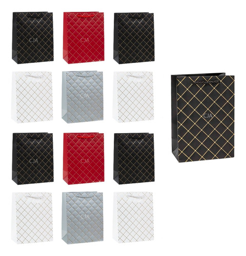 Kit 12 Sacola P/ Presente Com Listra Embalagem Saco 26x32cm