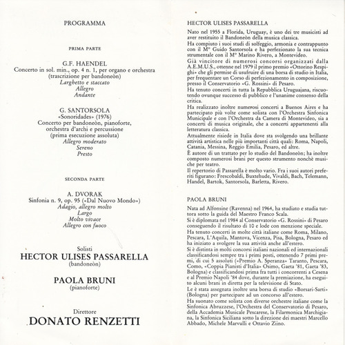 Bandoneon Hector Ulises Passarella Programa Concierto Italia