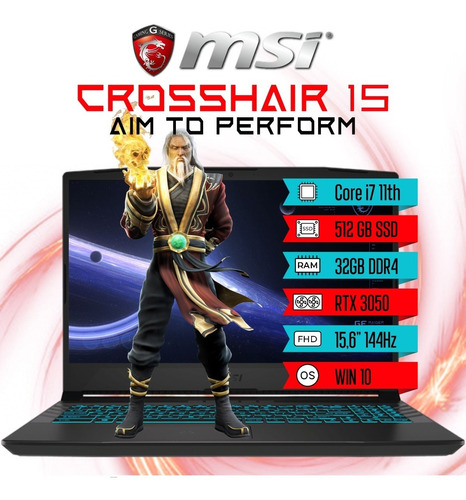 Imagen 1 de 5 de Portátil Msi Crosshair 15 Core I7 512gb 32gb Rtx 3050 W10