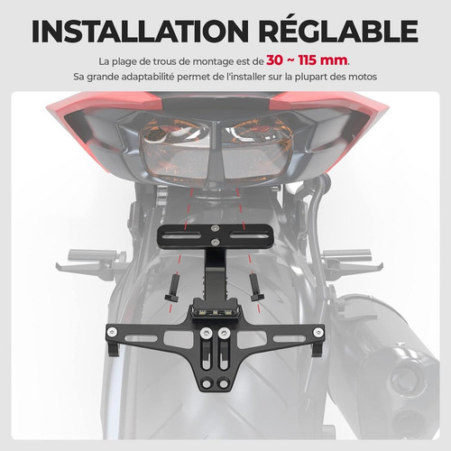 Porta Placa Universal Para Moto Ajustable Con Luz Y Tornillo