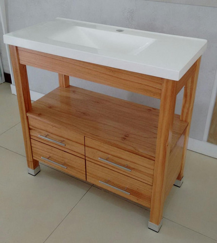 Imagen 4 de 5 de Vanitory Tono Miel 82cm X 38 C/4 Cajones Guias Telescopicas