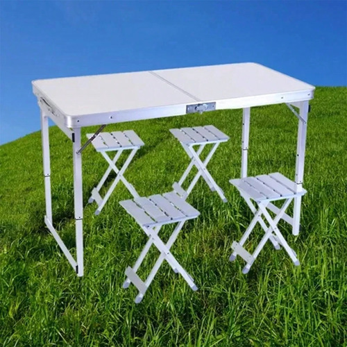 Mesa Plegable Portafolio Aluminio 1.2m Jardín Con 4 Sillas