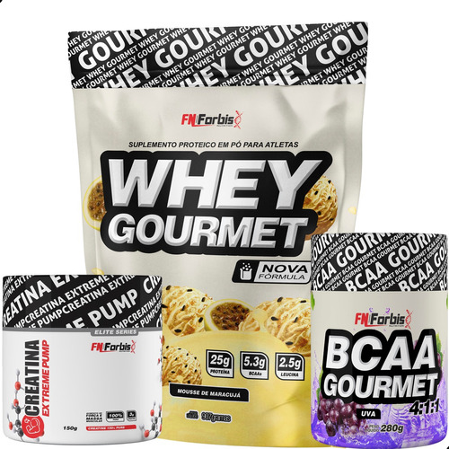 Kit Whey Creatina Pump Bcaa Gourmet Uva Sabor Mousse De Maracujá