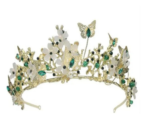 Corona Mariposas Verde Para Xv Años, Novia, Reina, Disfraz..