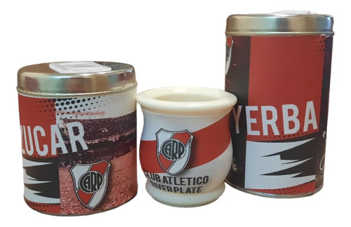 Set Matero River Plate Bombilla Yerbera Azucarera En Caja