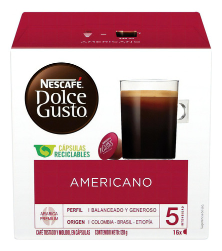 Pack X 16 Cápsulas Nescafé Dolce Gusto Americano 128 G