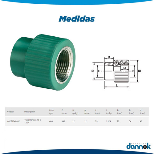 Tubo Rosca Hembra Agua Acqua System 40mm X1 1/4 Termofusion