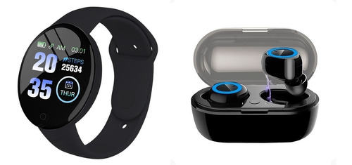 Reloj Inteligente D18 Bluetooth + Audifonos Y50 Base Carga